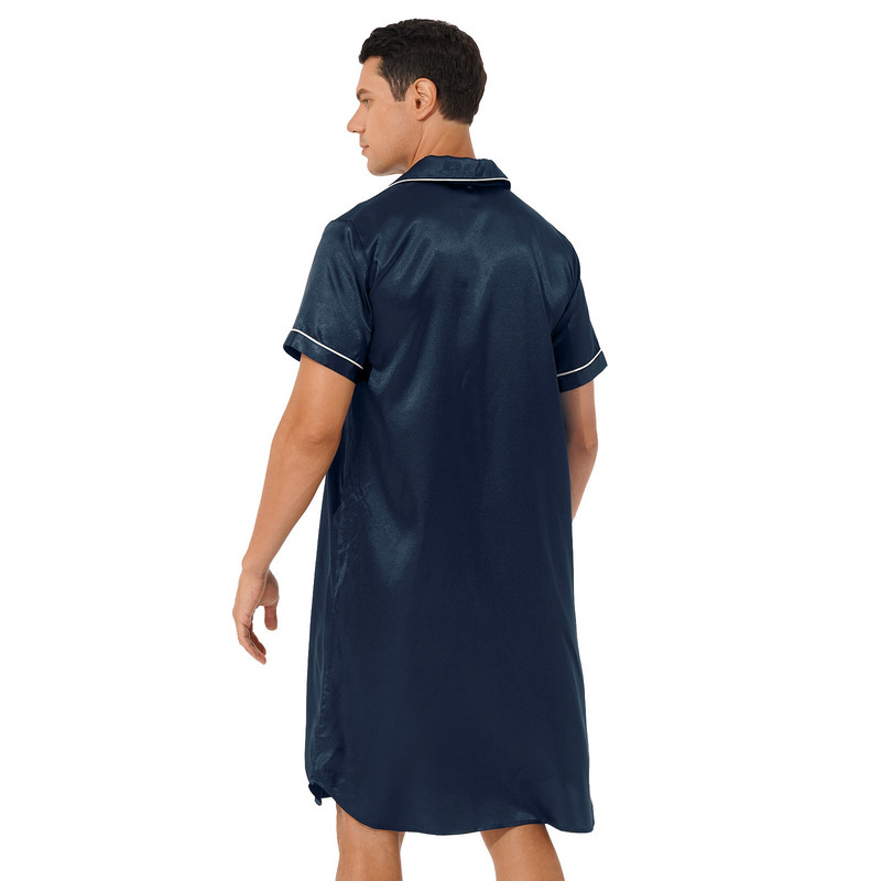 Vīriešu melns atpūtas apģērbs Mākslīgā zīda naktsveļa Komforta zīdaini satīna pidžamas guļambikses ar pogas uz leju rīta kleita naktskrekls