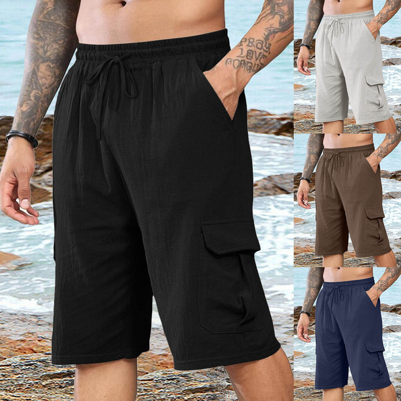 2024. gada modes vīriešu sporta bikses ar lielu kabatu vasarā, brīvi šorti ar augstu vidukli.