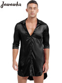 Vīriešu māsains zīdains satīna krekls atpūtas apģērbs ar puspiedurknēm pogām pidžamas vienkrāsains, gari halāti Kimono peldmētelis naktskrekls guļamveļa