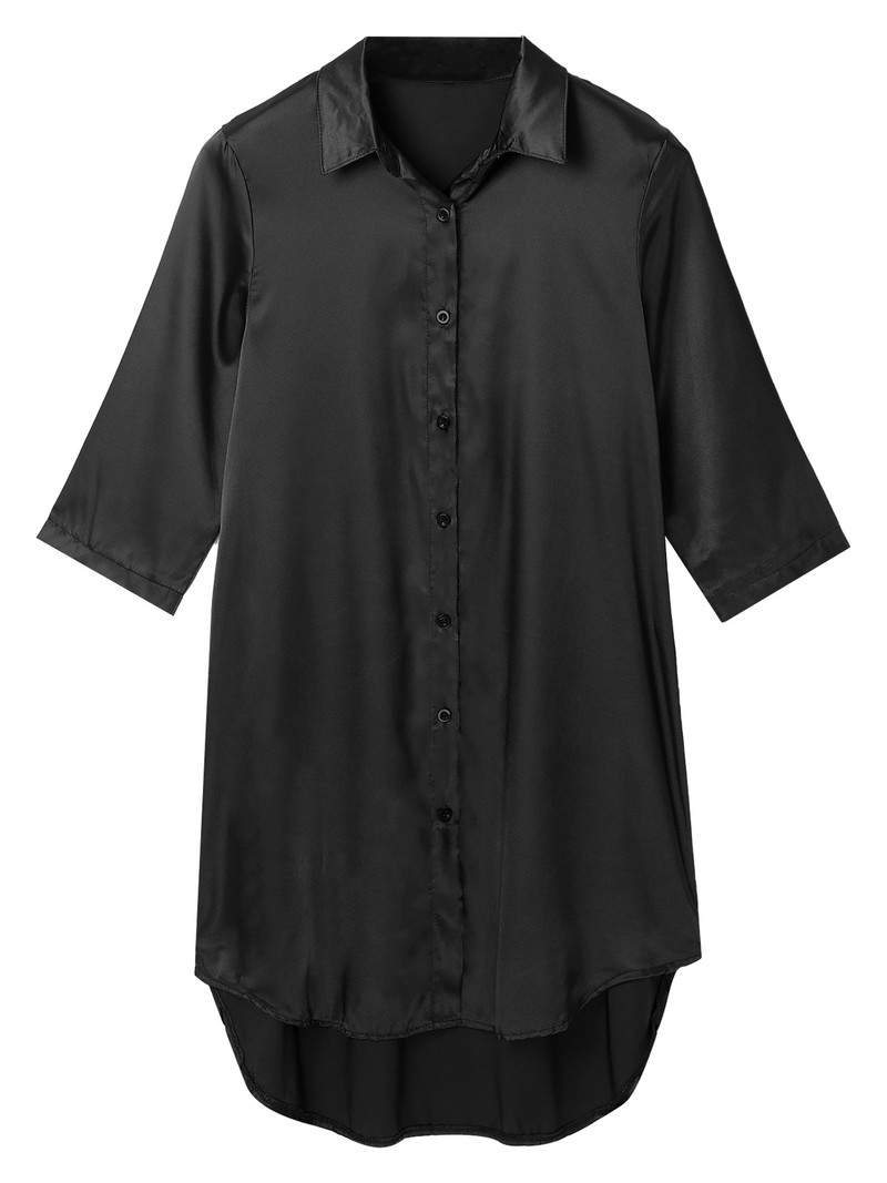 Vīriešu māsains zīdains satīna krekls atpūtas apģērbs ar puspiedurknēm pogām pidžamas vienkrāsains, gari halāti Kimono peldmētelis naktskrekls guļamveļa