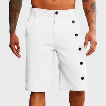 Ανδρικό κοντό καλοκαιρινό παντελόνι μόδας 2024 Casual στη μέση, χαλαρό και ευέλικτο σορτς με κουμπιά στο πλάι Ανδρικό κοντό παντελόνι με ίσιο πόδι