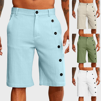 Ανδρικό κοντό καλοκαιρινό παντελόνι μόδας 2024 Casual στη μέση, χαλαρό και ευέλικτο σορτς με κουμπιά στο πλάι Ανδρικό κοντό παντελόνι με ίσιο πόδι