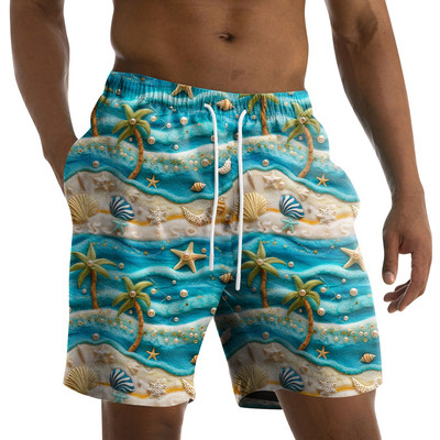 Vyriški madingi spaudiniai su dirželiais Havajų paplūdimyje Fit Sportiniai laisvalaikio šortai kelnės Vyriški drabužiai 2024 m. Nauja madinga ir paprasta