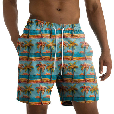 Vyriški madingi spaudiniai su dirželiais Havajų paplūdimyje Fit Sportiniai laisvalaikio šortai kelnės Vyriški drabužiai 2024 m. Nauja madinga ir paprasta