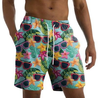 Vyriški madingi spaudiniai su dirželiais Havajų paplūdimyje Fit Sportiniai laisvalaikio šortai kelnės Vyriški drabužiai 2024 m. Nauja madinga ir paprasta