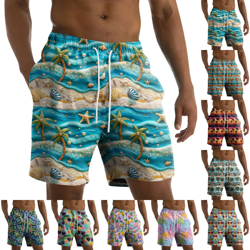Vyriški madingi spaudiniai su dirželiais Havajų paplūdimyje Fit Sportiniai laisvalaikio šortai kelnės Vyriški drabužiai 2024 m. Nauja madinga ir paprasta