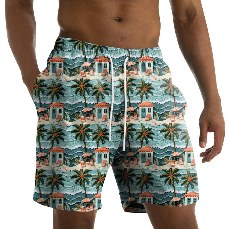 Vyriški madingi spaudiniai su dirželiais Havajų paplūdimyje Fit Sportiniai laisvalaikio šortai kelnės Vyriški drabužiai 2024 m. Nauja madinga ir paprasta