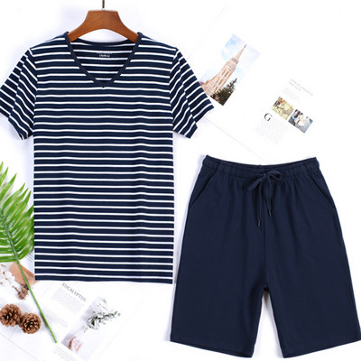 95% kokvilnas pidžamas komplekts vīriešiem vasaras šorti divdaļīgs uzvalks guļamveļa šorti piedurkne Liela izmēra 4xl sporta komplekti mājas apģērbs MY455