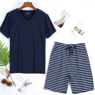 95% kokvilnas pidžamas komplekts vīriešiem vasaras šorti divdaļīgs uzvalks guļamveļa šorti piedurkne Liela izmēra 4xl sporta komplekti mājas apģērbs MY455