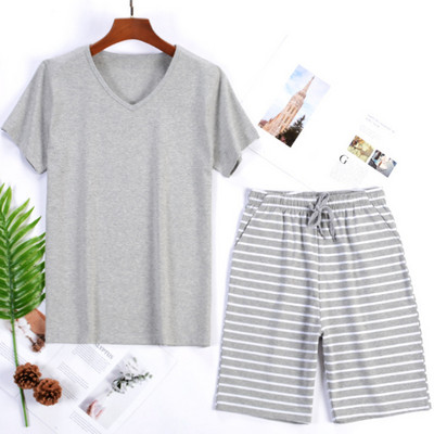 95% kokvilnas pidžamas komplekts vīriešiem vasaras šorti divdaļīgs uzvalks guļamveļa šorti piedurkne Liela izmēra 4xl sporta komplekti mājas apģērbs MY455