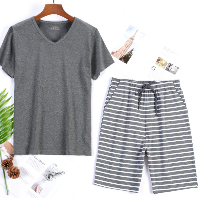 95% kokvilnas pidžamas komplekts vīriešiem vasaras šorti divdaļīgs uzvalks guļamveļa šorti piedurkne Liela izmēra 4xl sporta komplekti mājas apģērbs MY455