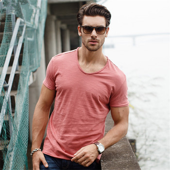 Ποιότητα μάρκας 100% βαμβακερό ανδρικό μπλουζάκι με λαιμόκοψη V-λαιμόκοψη Μπλουζάκια από χώμα σε λεπτή εφαρμογή, ανδρικά μπλουζάκια κοντομάνικα μπλουζάκια για άνδρες