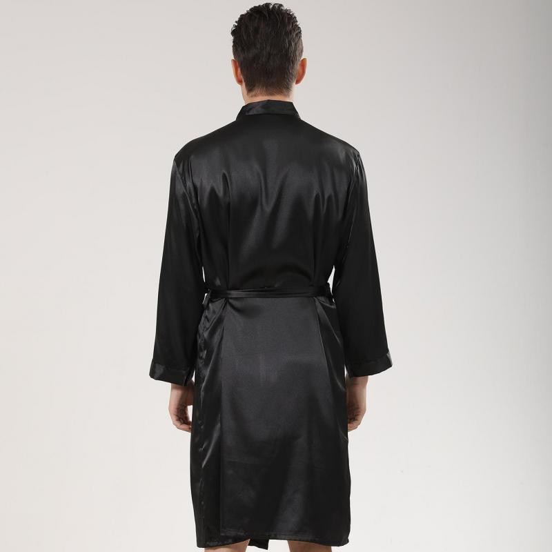 Vīriešu melns 2GB guļamveļa, satīna masīvs halāts un šorti ar garām piedurknēm peldmēteļa kleita vīriešiem miega komplekts zīdains pidžamas komplekts mājas apģērbs