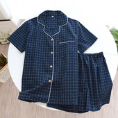 1 komplekts pidžamas komplekts mīksts ar īsām piedurknēm ikdienišķs plāns ērts guļam apģērbs Kokvilnas režģa apdruka Vīriešu mājas apģērbs ikdienas apģērbs