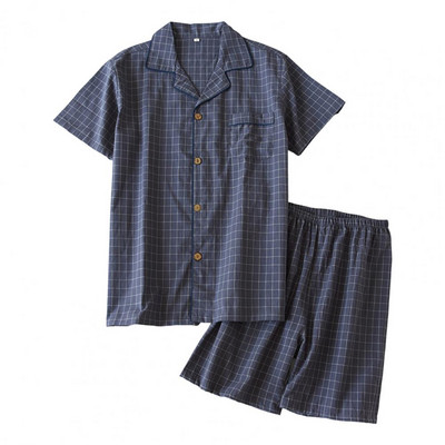 1 komplekts pidžamas komplekts mīksts ar īsām piedurknēm ikdienišķs plāns ērts guļam apģērbs Kokvilnas režģa apdruka Vīriešu mājas apģērbs ikdienas apģērbs