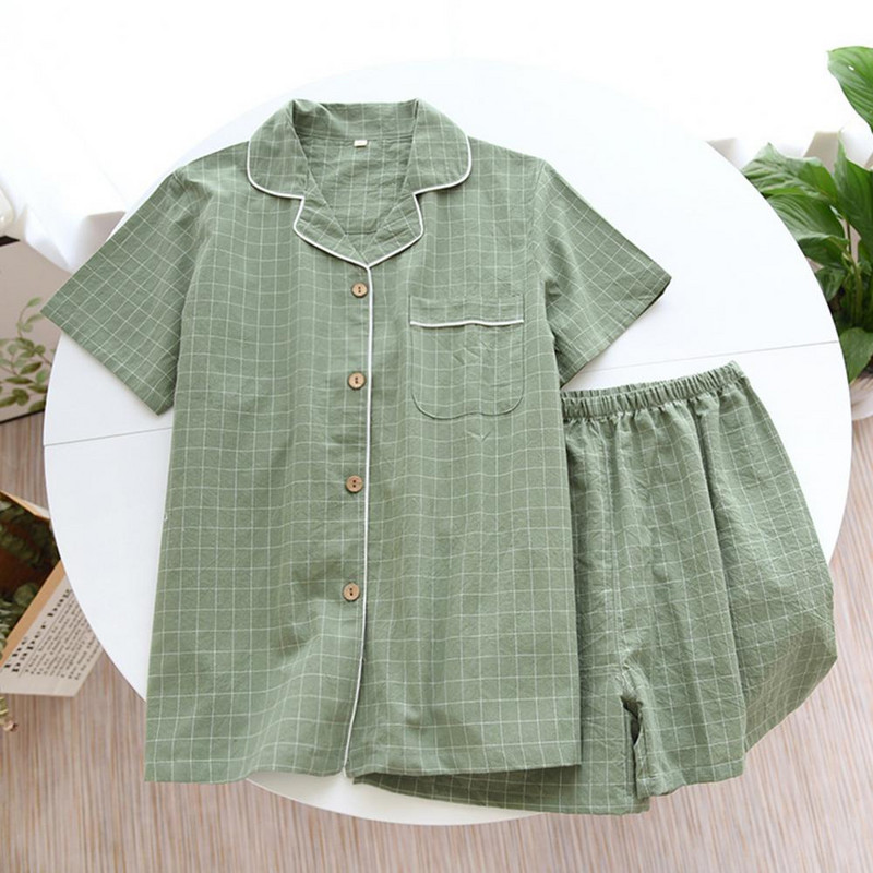 1 komplekts pidžamas komplekts mīksts ar īsām piedurknēm ikdienišķs plāns ērts guļam apģērbs Kokvilnas režģa apdruka Vīriešu mājas apģērbs ikdienas apģērbs