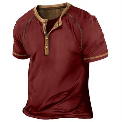 2023 Férfi ingek Henley Sima ing V-nyakú nyomott felső Vintage pamut nagyméretű póló Férfi Harajuku Ruhák Utcai ruházat Homme