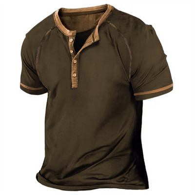 2023 Férfi ingek Henley Sima ing V-nyakú nyomott felső Vintage pamut nagyméretű póló Férfi Harajuku Ruhák Utcai ruházat Homme