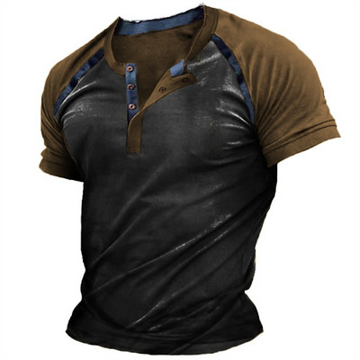 2023 Férfi ingek Henley Sima ing V-nyakú nyomott felső Vintage pamut nagyméretű póló Férfi Harajuku Ruhák Utcai ruházat Homme