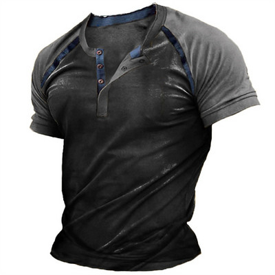 2023 Férfi ingek Henley Sima ing V-nyakú nyomott felső Vintage pamut nagyméretű póló Férfi Harajuku Ruhák Utcai ruházat Homme