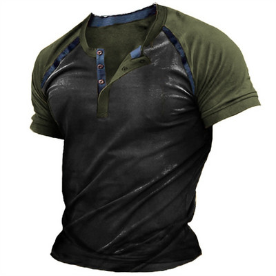 2023 Férfi ingek Henley Sima ing V-nyakú nyomott felső Vintage pamut nagyméretű póló Férfi Harajuku Ruhák Utcai ruházat Homme