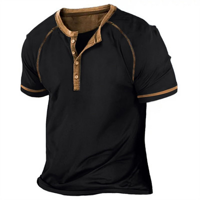 2023 Férfi ingek Henley Sima ing V-nyakú nyomott felső Vintage pamut nagyméretű póló Férfi Harajuku Ruhák Utcai ruházat Homme