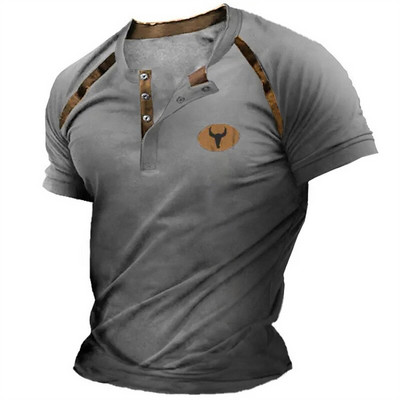 2023 Férfi ingek Henley Sima ing V-nyakú nyomott felső Vintage pamut nagyméretű póló Férfi Harajuku Ruhák Utcai ruházat Homme