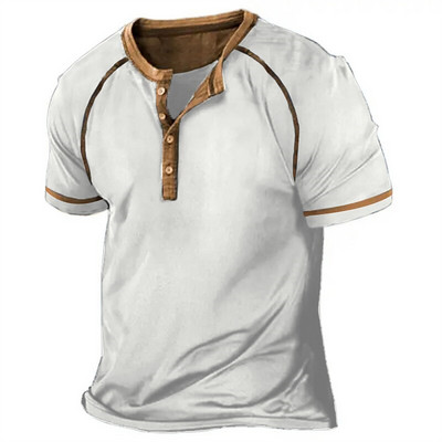 2023 Férfi ingek Henley Sima ing V-nyakú nyomott felső Vintage pamut nagyméretű póló Férfi Harajuku Ruhák Utcai ruházat Homme