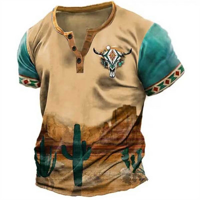 2023 Férfi ingek Henley Sima ing V-nyakú nyomott felső Vintage pamut nagyméretű póló Férfi Harajuku Ruhák Utcai ruházat Homme