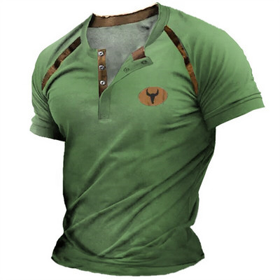 2023 Férfi ingek Henley Sima ing V-nyakú nyomott felső Vintage pamut nagyméretű póló Férfi Harajuku Ruhák Utcai ruházat Homme