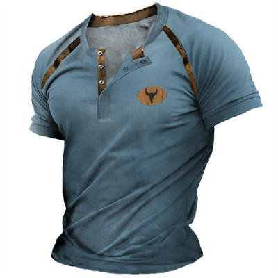 2023 Férfi ingek Henley Sima ing V-nyakú nyomott felső Vintage pamut nagyméretű póló Férfi Harajuku Ruhák Utcai ruházat Homme