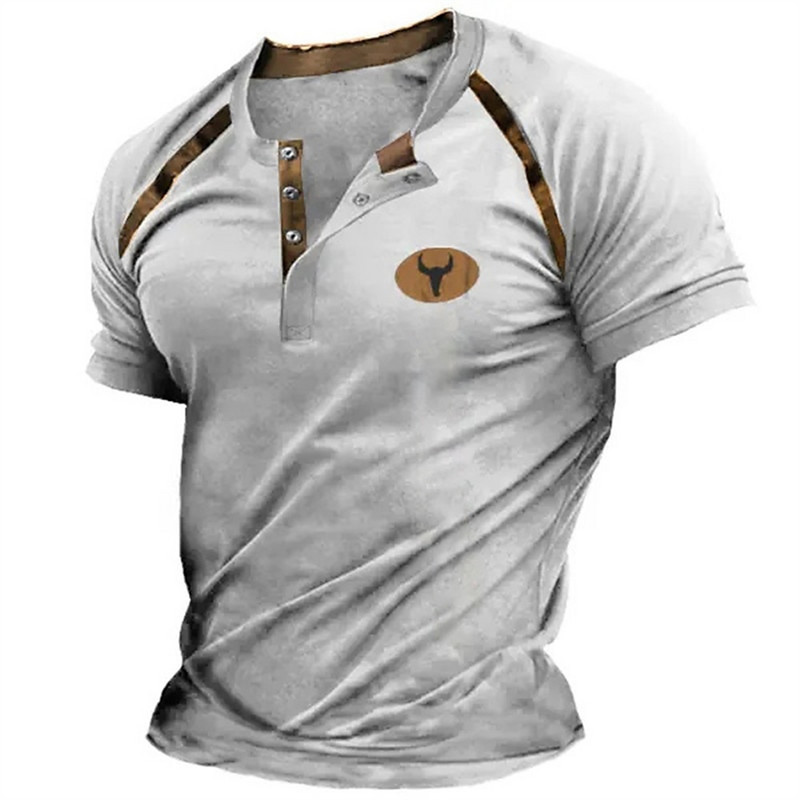 2023 Férfi ingek Henley Sima ing V-nyakú nyomott felső Vintage pamut nagyméretű póló Férfi Harajuku Ruhák Utcai ruházat Homme