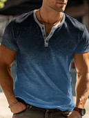 Jauns vintage vīriešu T krekls 3D modes gradienta T krekls Lielizmēra gadījuma pogas ar īsām piedurknēm Vasaras modes ielas vīriešu V kakla augšdaļa