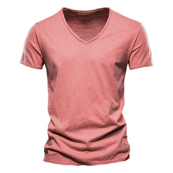 Καλοκαιρινό νέο 100% βαμβακερό ανδρικό μπλουζάκι με λαιμόκοψη V μόδα Μπλουζάκια με μονόχρωμο μονόχρωμο ανδρικό μπλουζάκι κοντομάνικο μπλουζάκι για άνδρες