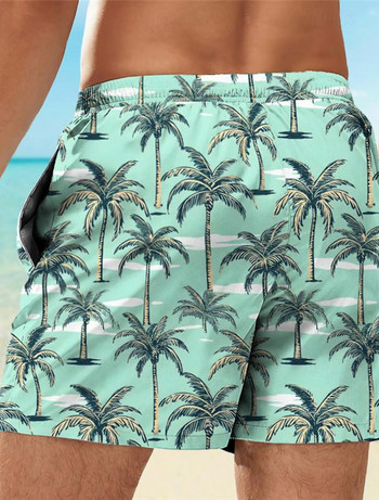 Palm Tree Tropical Men\'s Resort τρισδιάστατο εμπριμέ σορτς μαγιό Μπουρνούζια με τσέπη Άνεση Αναπνεύσιμη κοντή παραλία διακοπών σε στυλ Χαβάης