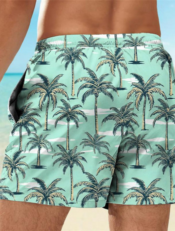 Palm Tree Tropical Men\'s Resort 3D Printed Board Shorts Бански гащи Джоб Комфорт Дишащи къси хавайски стил Ваканционен плаж