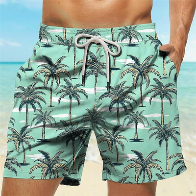 Palm Tree Tropical Men`s Resort τρισδιάστατο εμπριμέ σορτς μαγιό Μπουρνούζια με τσέπη Άνεση Αναπνεύσιμη κοντή παραλία διακοπών σε στυλ Χαβάης
