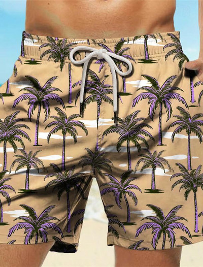 Palm Tree Tropical Men`s Resort τρισδιάστατο εμπριμέ σορτς μαγιό Μπουρνούζια με τσέπη Άνεση Αναπνεύσιμη κοντή παραλία διακοπών σε στυλ Χαβάης