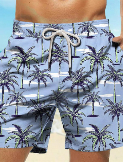 Palm Tree Tropical Men`s Resort τρισδιάστατο εμπριμέ σορτς μαγιό Μπουρνούζια με τσέπη Άνεση Αναπνεύσιμη κοντή παραλία διακοπών σε στυλ Χαβάης