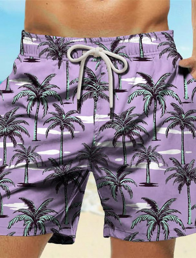 Palm Tree Tropical Men`s Resort τρισδιάστατο εμπριμέ σορτς μαγιό Μπουρνούζια με τσέπη Άνεση Αναπνεύσιμη κοντή παραλία διακοπών σε στυλ Χαβάης
