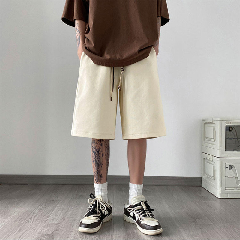 Férfi alkalmi rövidnadrágok, nehézsúlyú, 2024-es új nyári, húzózsinóros sportrövidnadrágok, nagyméretű, széles szárú, ötnadrágos nadrágok, férfi ruházat