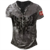 Vīriešu panka stila T-krekls ar īsām piedurknēm retro pogas ar V veida kakla izgriezumu Lielizmēra Henley krekls ar modes rakstu ar apdruku, T-krekli, vīriešu ielas apģērbi