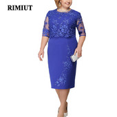 Rimiut Liela izmēra 5XL 4XL Sieviešu vasaras rudens kleita Eleganta mežģīņu kleita Sieviešu zila vakarkleitas vestido Liela izmēra Fat MM