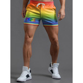 BabYoung Vīriešu varavīksnes lepnums Rainbow svītraini ikdienas šorti Kokvilnas sporta šorti Modes vīriešu Capris pāri liela izmēra S~4XL