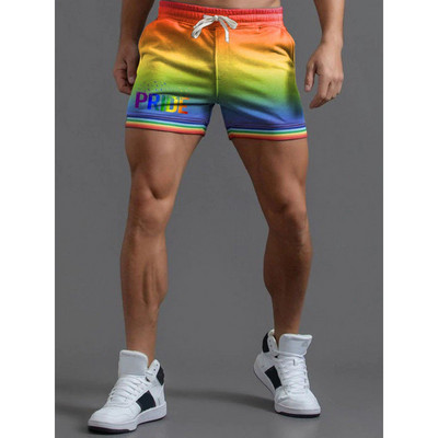 BabYoung Мъжки Rainbow Pride Rainbow Striped Ежедневни шорти Памучни спортни шорти Модни мъжки капри двойки Плюс размер S~4XL