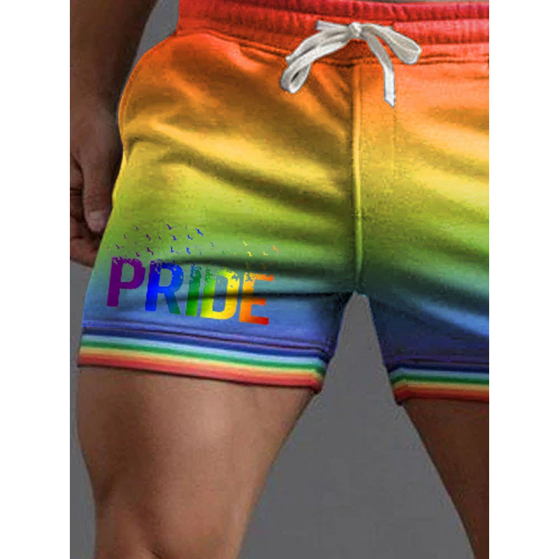 BabYoung Vīriešu varavīksnes lepnums Rainbow svītraini ikdienas šorti Kokvilnas sporta šorti Modes vīriešu Capris pāri liela izmēra S~4XL