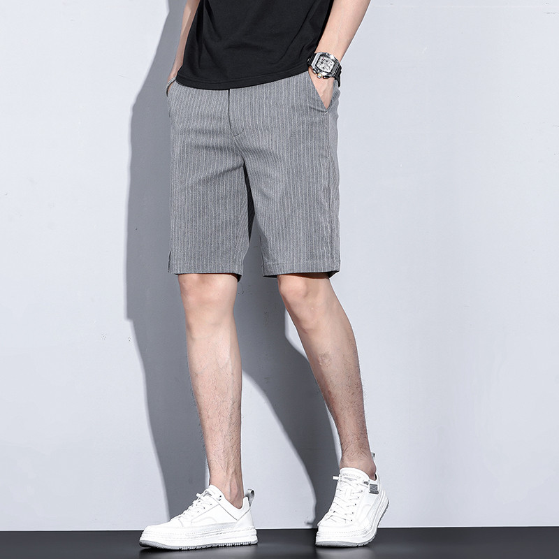 2024 Férfi nyári divat Üzleti csíkos kockás rövidnadrág Alkalmi chino rövid irodai nadrág Lélegző márkájú ruházat egyszínű