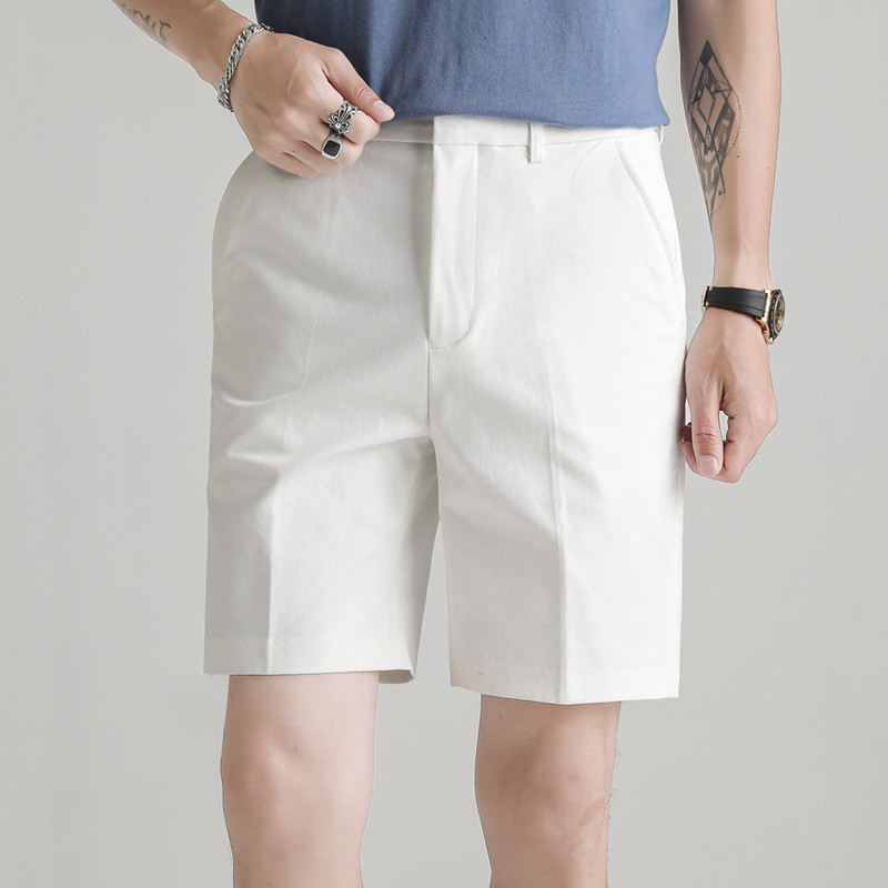 Divatos Slim Fit férfi öltöny rövidnadrág, 2024 új férfi üzleti alkalmi rövidnadrág, divatos egyszínű ötpontos férfi nadrág.