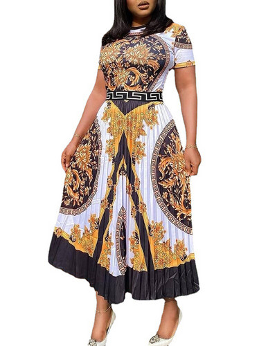 Aafrika rõivad Vintage plisseeritud trükiga kõrge vöökoht Line Aafrika kleidid naistele Traditsiooniline rüü Africaine Femme Vestidos 2023