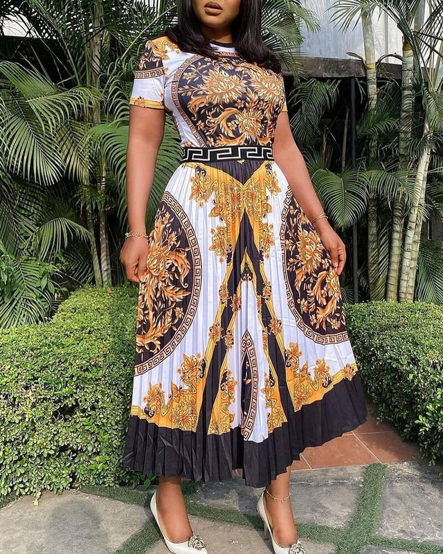 Āfrikas apģērbi Vintage kroku apdruka ar augstu vidukli, līnija Āfrikas kleitas sievietēm, tradicionāls halāts Africaine Femme Vestidos 2023